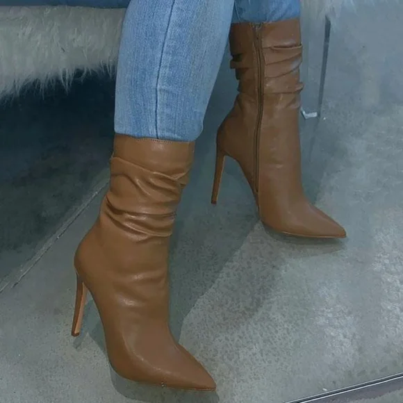 Mocha brown leather ankle booties - Picture 2 of 4